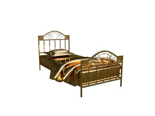 3d rendering of a golden bed isolated on a white background