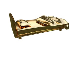 3d rendering of a golden bed isolated on a white background