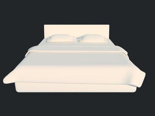 3d rendering of a white bed isolated on a black dark background