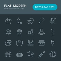 Modern Simple Set of food, drinks, travel Vector outline Icons. Contains such Icons as  drink,  sweet,  gas, wine,  dinner,  party,  alcohol and more on dark background. Fully Editable. Pixel Perfect