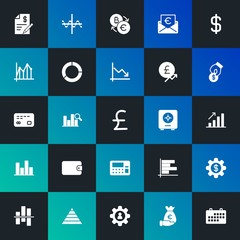 Modern Simple Set of business, money, charts Vector fill Icons. Contains such Icons as  dollar,  investor,  double, business and more on dark and gradient background. Fully Editable. Pixel Perfect.