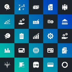 Modern Simple Set of business, money, charts Vector fill Icons. Contains such Icons as parabola,  growth,  security,  profit and more on dark and gradient background. Fully Editable. Pixel Perfect.