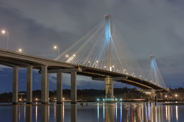 A night view of Port Mann bridge in British Columbia.