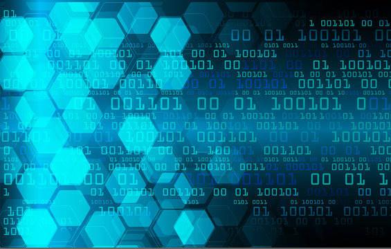 binary circuit future technology, blue cyber security concept background, abstract hi speed digital internet.motion move blur. pixel secure Hexagon, honeycomb