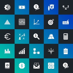 Modern Simple Set of business, money, charts Vector fill Icons. Contains such Icons as presentation,  plan,  cash, currency and more on dark and gradient background. Fully Editable. Pixel Perfect.