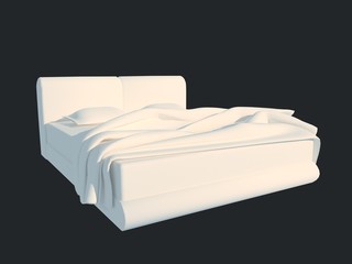 3d rendering of a white bed isolated on a black dark background