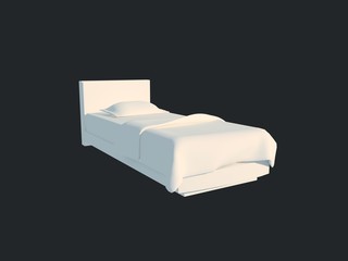 3d rendering of a white bed isolated on a black dark background