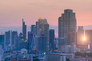 Bangkok city skyline while sunset.