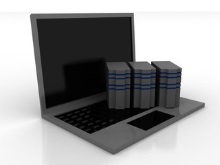 3d rendering  Database storage data base in laptop