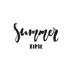 Summer time - hand drawn seasons holiday lettering phrase isolated on the white background. Fun brush ink vector illustration for banners, greeting card, poster design.