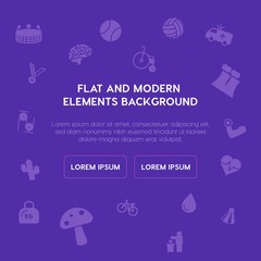 health, science, sports, nature fill vector icons and elements background concept on purple background.Multipurpose use on websites, presentations, brochures and more