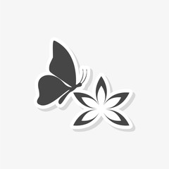 Beautiful lotus flower and Butterfly sticker, simple vector icon