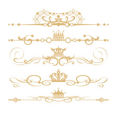 gold elements frame border crowns vintage set vector illustration design