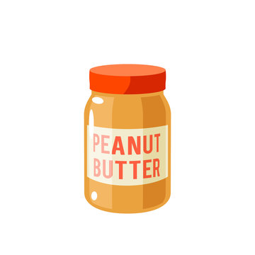 Breakfast, delicious start to the day. Peanut butter jar. Vector illustration cartoon flat icon isolated on white.