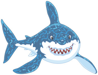 Friendly smiling great white shark attacking, vector illustrations in a cartoon style