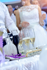 Chapmagne glasses with dress and toxido