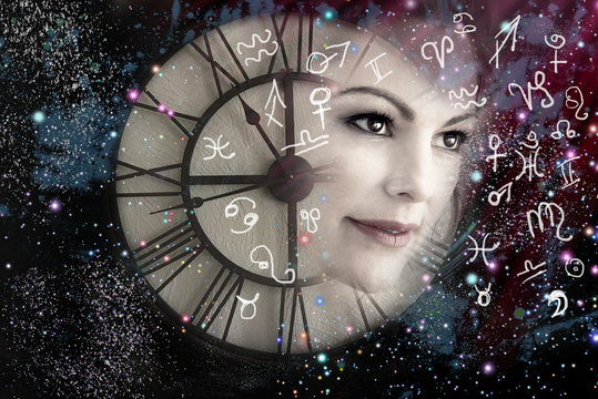 Woman and time, world of astrology