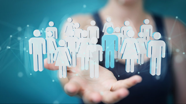 Businesswoman holding group of people 3D rendering
