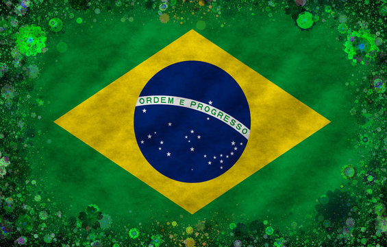 Illustration of a Brazilian flag with a blossom pattern