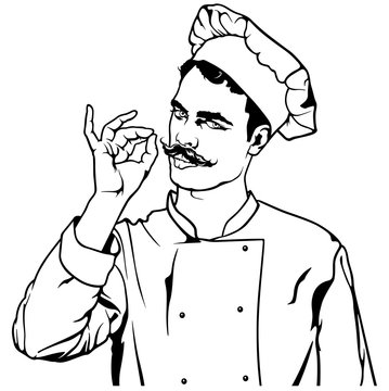 Chef Gesture Delicious - Black and White Sketch Illustration, Vector