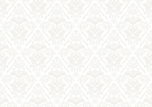 Silver Wallpaper with Damask Pattern - Repetitive Seamless Background Illustration, Vector