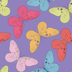 Hand drawn butterfly seamless pattern. Vector illustration.