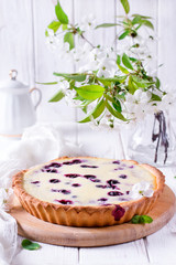 Homemade delicious berry pie with custard