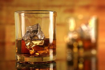 Chilled Whiskey Glass with Ice Cubes with Bokeh