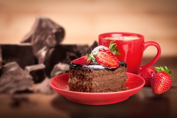 Tasty tiramisu cake on desk