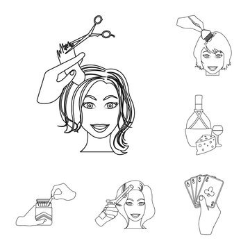 Manipulation by hands outline icons in set collection for design. Hand movement vector symbol stock web illustration.