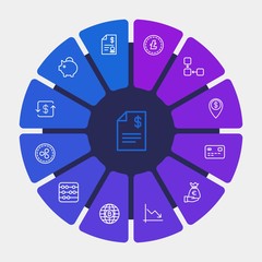 business, money, charts Infographic Circle outline Icons Set. Contains such Icons as  dollar,  graph,  financial,  investor,  education, finance,  electronic,  and more. Fully Editable. Pixel Perfect