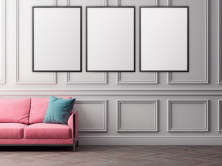 Mockup Poster in the interior, 3D illustration of a modern design