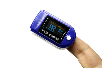 A pulse oximeter used to measure pulse rate and oxygen levels for a patient