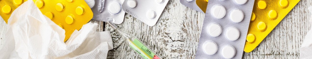 Banner of Lot of medicines, syringe, thermometer and pills