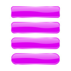 Violet glass buttons. Shiny rectangle 3d icons with reflection