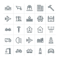Modern Simple Set of transports, industry, buildings Vector outline Icons. Contains such Icons as  technology,  faith,  crane,  worker, car and more on white background. Fully Editable. Pixel Perfect