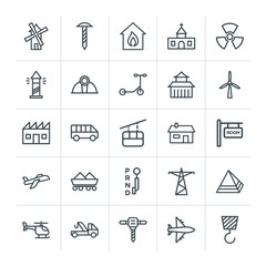 Modern Simple Set of transports, industry, buildings Vector outline Icons. Contains such Icons as helicopter,  airplane,  auto,  plane, fire and more on white background. Fully Editable. Pixel Perfect