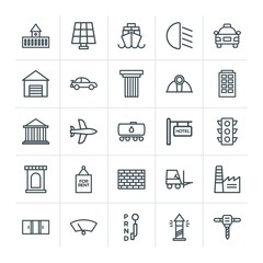Modern Simple Set of transports, industry, buildings Vector outline Icons. Contains such Icons as  castle,  frame,  building, change,  wiper and more on white background. Fully Editable. Pixel Perfect