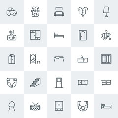 Modern Simple Set of furniture, kids and toys Vector outline Icons. Contains such Icons as  musical,  comfortable,  couch,  animal,  rock and more on white background. Fully Editable. Pixel Perfect.