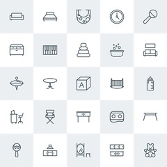 Modern Simple Set of furniture, kids and toys Vector outline Icons. Contains such Icons as  virtual,  furniture,  cabinet, drawer, piano and more on white background. Fully Editable. Pixel Perfect.