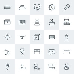 Modern Simple Set of furniture, kids and toys Vector outline Icons. Contains such Icons as  virtual,  furniture,  cabinet, drawer, piano and more on white background. Fully Editable. Pixel Perfect.