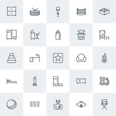 Modern Simple Set of furniture, kids and toys Vector outline Icons. Contains such Icons as makeup,  remote, toy,  beauty,  toy,  background and more on white background. Fully Editable. Pixel Perfect.