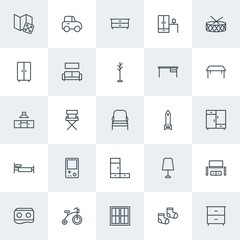Modern Simple Set of furniture, kids and toys Vector outline Icons. Contains such Icons as  beauty, bicycle,  vehicle,  light,  game,  dark and more on white background. Fully Editable. Pixel Perfect.