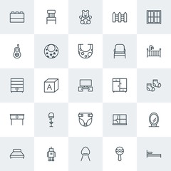 Modern Simple Set of furniture, kids and toys Vector outline Icons. Contains such Icons as  technology,  single,  room, interior, fence and more on white background. Fully Editable. Pixel Perfect.