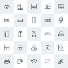 Modern Simple Set of furniture, kids and toys Vector outline Icons. Contains such Icons as  home,  house,  success,  cute,  cube,  wardrobe and more on white background. Fully Editable. Pixel Perfect.
