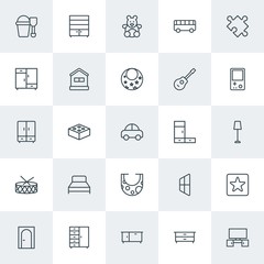 Modern Simple Set of furniture, kids and toys Vector outline Icons. Contains such Icons as  piece, drawer,  animal,  car,  door,  clothing and more on white background. Fully Editable. Pixel Perfect.