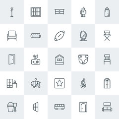 Modern Simple Set of furniture, kids and toys Vector outline Icons. Contains such Icons as sofa,  building, bus,  couch,  interior,  toy and more on white background. Fully Editable. Pixel Perfect.