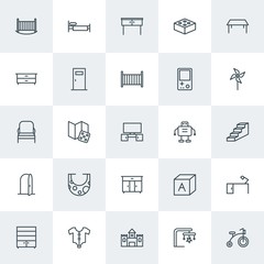 Modern Simple Set of furniture, kids and toys Vector outline Icons. Contains such Icons as  home,  business,  wardrobe,  clothing,  toddler and more on white background. Fully Editable. Pixel Perfect.