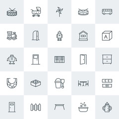Modern Simple Set of furniture, kids and toys Vector outline Icons. Contains such Icons as  carriage,  building, coffee,  bottle,  cute and more on white background. Fully Editable. Pixel Perfect.