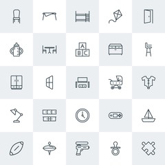 Modern Simple Set of furniture, kids and toys Vector outline Icons. Contains such Icons as  sport,  house, bunk,  furniture,  summer, ball and more on white background. Fully Editable. Pixel Perfect.